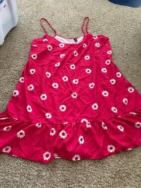 Women’s Bright Pink Daisy Print Ruffle Hem Sundress